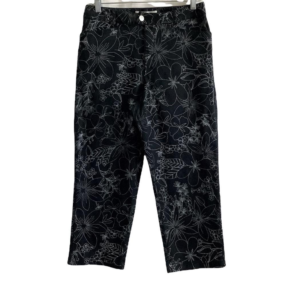 Vintage Evan-Picone Womens Black Floral Stretch Jean Capris 8